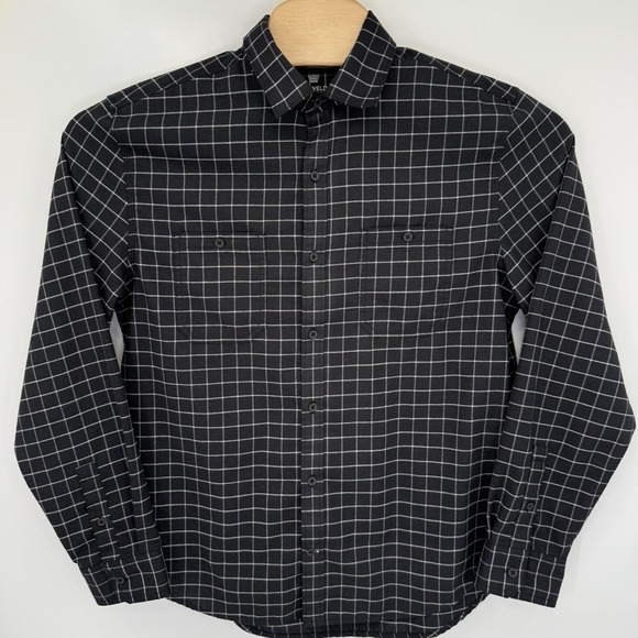 Mack Weldon Men's Long Sleeve Wool Blend Black Check L Button Up Casual Pocket - Picture 2 of 5